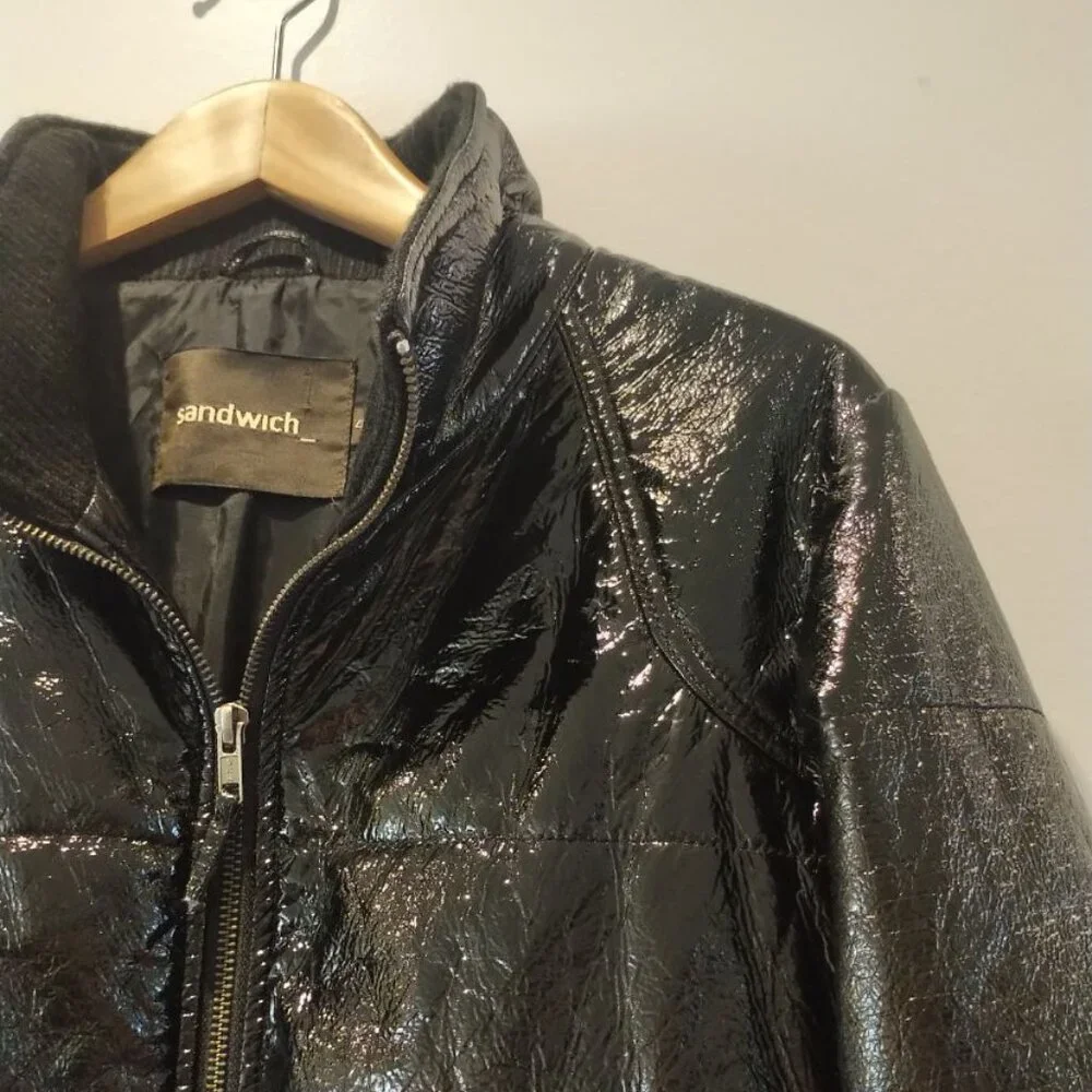 NWOT Sandwich Wet look Bomber Jacket Biker Moto Jacket vinyl look Mobwife Jacket - Picture 12 of 17